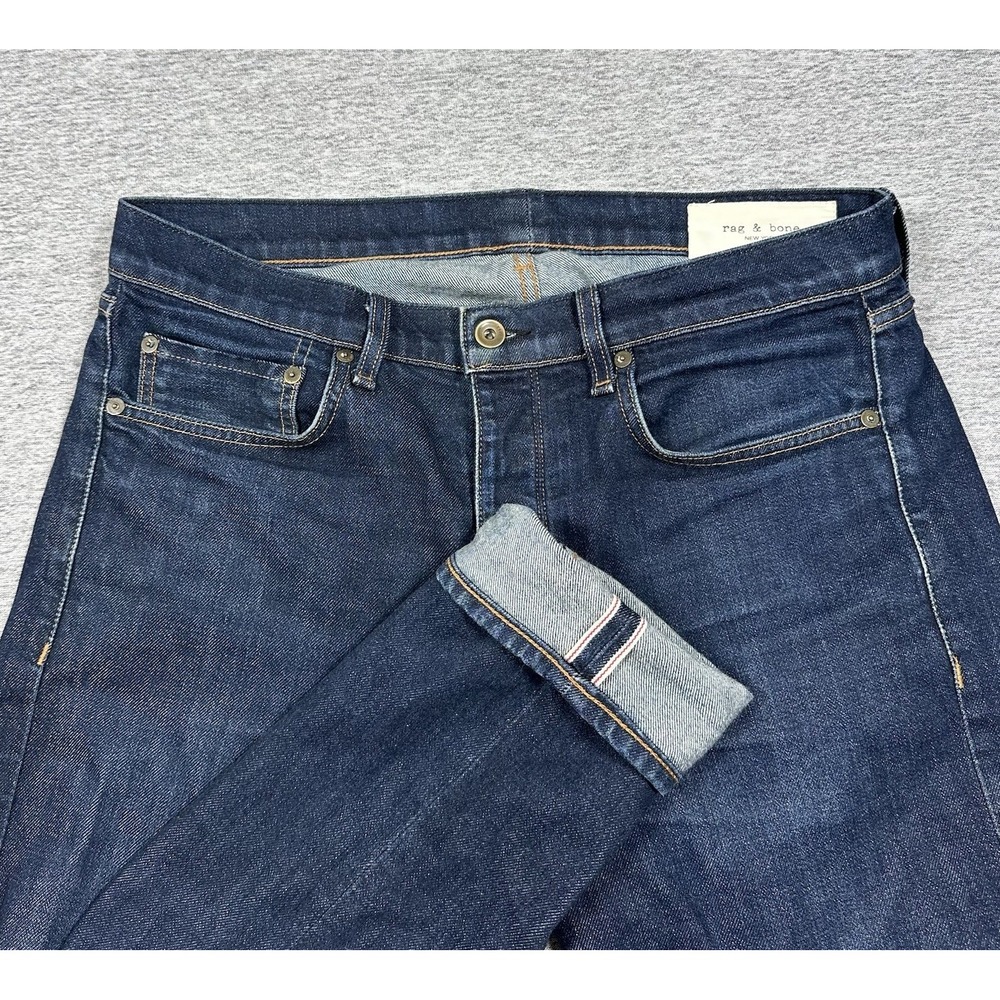 Rag & Bone Jeans Mens 33x34 Blue Selvedge Denim Extra Slim Fit 1 Button Fly